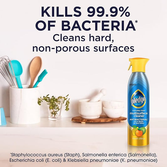 Pledge Antibacterial Multisurface Cleaner Spray, Wood Furniture, Stainless Steel, and Electronics Cleaner, Sanitizes as Cleans, Remove Dust and Messes - Fresh Citrus Scent, 9.7oz, Pack of 3