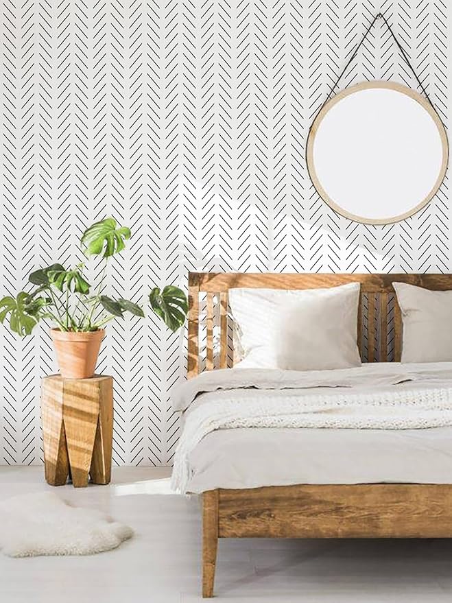 Orainege Black and White Peel and Stick Wallpaper Herringbone Contact Paper for Bathroom 17.7 in x 78.7 in Black Chevron Removable Wall Paper Peel and Stick Modern Geometric Self Adhesive Wallpaper