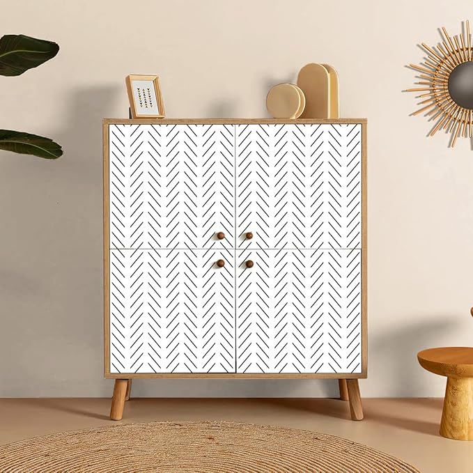 Erfoni Black and White Peel and Stick Wallpaper Modern Herringbone Contact Paper Bathroom 17.7inch x 78.7inch Geometric Removable Wall Paper Peel and Stick Self Adhesive Wallpaper