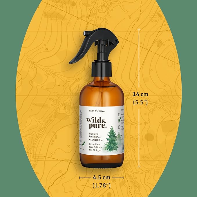 Wild & Pure Sensitive Skin Spray Body Wash (8oz) | Cleanser, Deodorizer, Moisturizer for Face, Hands, Body & Below the Belt | pH-Balanced, Microbiome-Friendly | EcoBalance Refillable Skincare