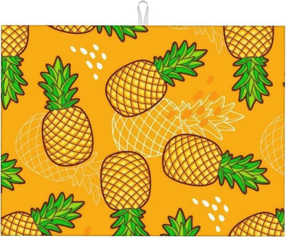 Pineapple Pattern Dish Drying Mats for Kitchen Counter, Absorbent Reversible Microfiber Dish Drying Pad, Multi-Use Large Drying Mat Coffee Bar Accessories 18"x24"