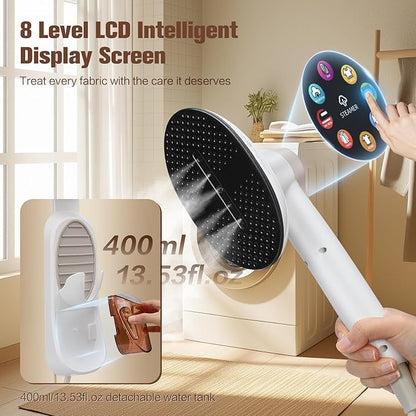 2-in-1 Handheld Steamer for Clothes & lron, 1450W Portable Garment Steamer with Smart LCD Display, 400ml Large Tank,8 Steam Levels, 90° Rotating Head, Fast Heat & Auto-Off for Home/Travel