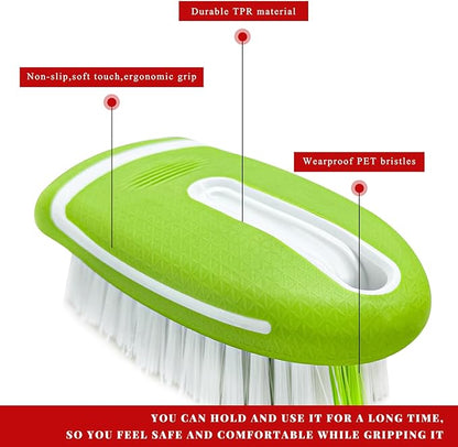 Carpet and Upholstery Cleaning Brush, Stiff Bristle Detailing Scrubber for Car Interior & Home, Portable Ergonomic Scrub Brushes for Floor Mat Carpet Leather Seat Couch (Green)