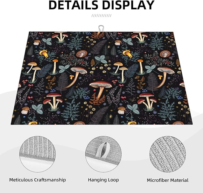 Mushroom Dish Drying Mat For Kitchen Microfiber Drying Mats Absorbent Reversible Dish Pad Draining Mats For Countertop Coffee Mats 18x24 Inch