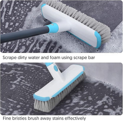 Floor Scrubber with Long Handle, 2 in 1 Scrubbing Brush Stiff Bristle Shower Cleaning Brush for Bathroom, Kitchen, Tub, Carpet, Grout, Tile(Blue)