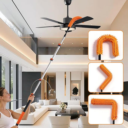 30FT High Reach Duster Kits with Dual Action Flip-Lock & Screw Fixing Design, 5-24FT Extension Pole, Cobweb Duster, Washable Ceiling Fan Cleaner & Window Squeegee for Glass & High Roof
