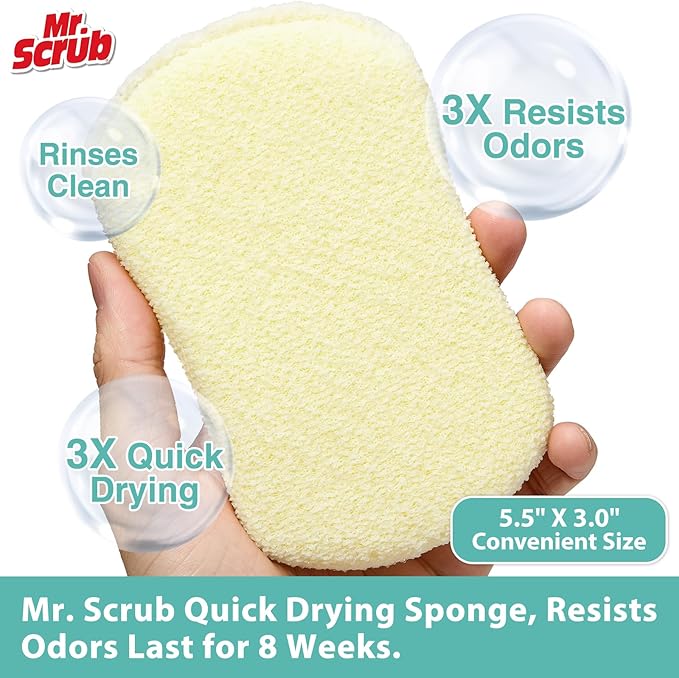 Kitchen Sponges, Dish Scrub Sponge 12 Pack Odor-Resistant, Quick-Drying, Non-Scratch for Washing Dishes, Pans, Pots & Nonstick Cookware