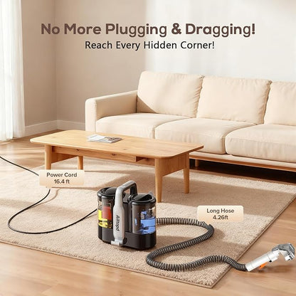 Ailltopd Portable Spot Cleaner Machine for Carpet and Upholstery, 15Kpa Handheld Spot Cleaner & Carpet Extractor for Pet, Car, Stars, Couch, Furniture, with Dual BrushHeads and Carpet Cleaner Solution