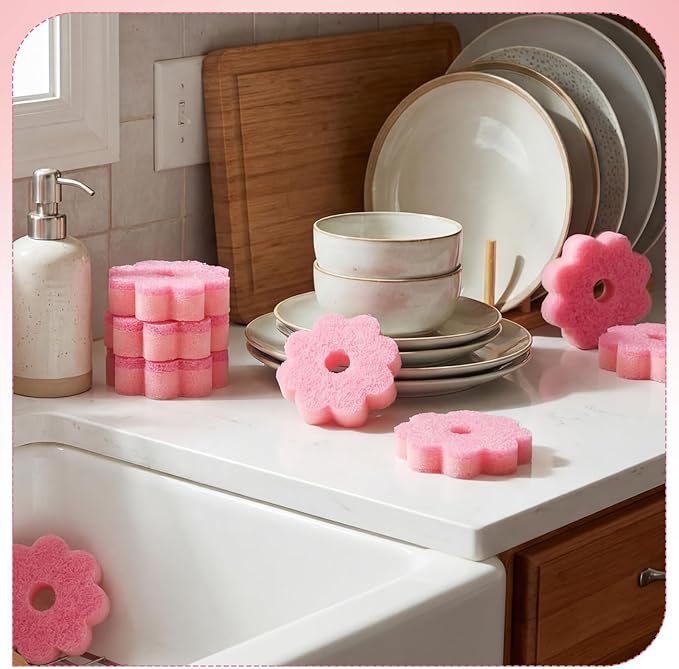 12 Pack Spring Flower Kitchen Sponges Bulk 3.15 x 4.7 Inch Scrub Sponge Dual Sided Scrubber Sponge Holiday Cleaning Sponges Dish for Dishwashing Kitchen Accessories Home Gift Decor