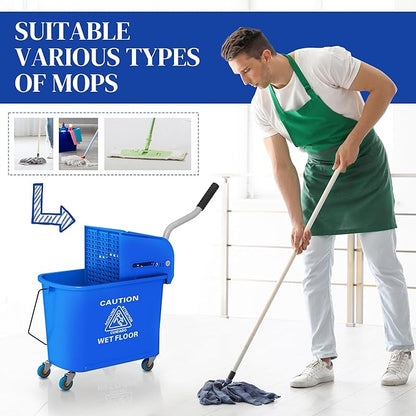 HOMCOM Commercial Mop Bucket with Side Press Wringer on Wheels for Floor Cleaning, 21 Quart, Separate Dirty and Clean Water, for Home Apartment Small Business and Office, Blue