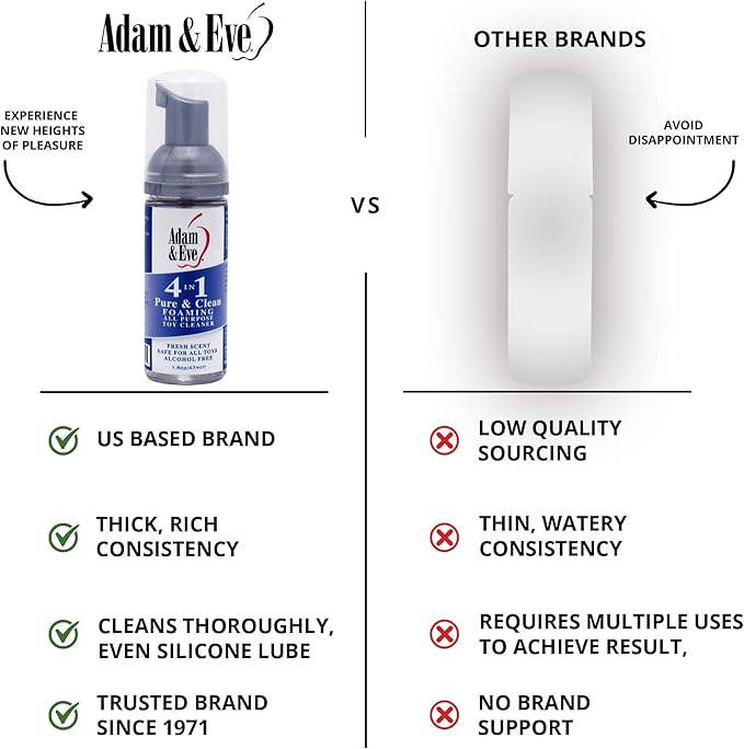 Adam & Eve Sex Toy Cleaner, 4 In 1 Pure And Clean Foaming Adult Toy Cleaner, Fast Acting Misting Spray For Adult Toys, Vibrators, Dildos, Tea Tree Oil Formula Perfect for Gifting, No Residue, 1.6 oz
