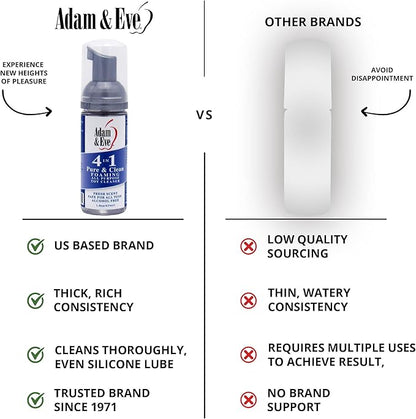 Adam & Eve Sex Toy Cleaner, 4 In 1 Pure And Clean Foaming Adult Toy Cleaner, Fast Acting Misting Spray For Adult Toys, Vibrators, Dildos, Tea Tree Oil Formula Perfect for Gifting, No Residue, 1.6 oz