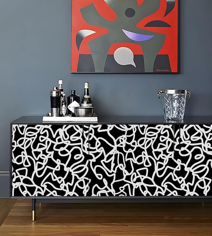 Ismoon 17.3"x393" Peel and Stick Wallpaper Black and White Contact Paper Black Modern Striped Removable Self-Adhesive Wall Paper Renter Friendly Wallpaper for Bathroom Bedroom Cabinets Decor Vinyl