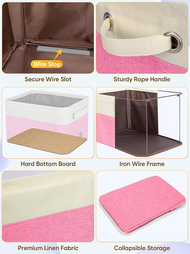BALEINE 4 Pack Fabric Closet Storage Bins for Shelves, Linen Closet Organizers and Storage, Decorative Baskets for Organizing, Shelf, Clothes, Home, Office (Pink, 15''x11''x9.5'')