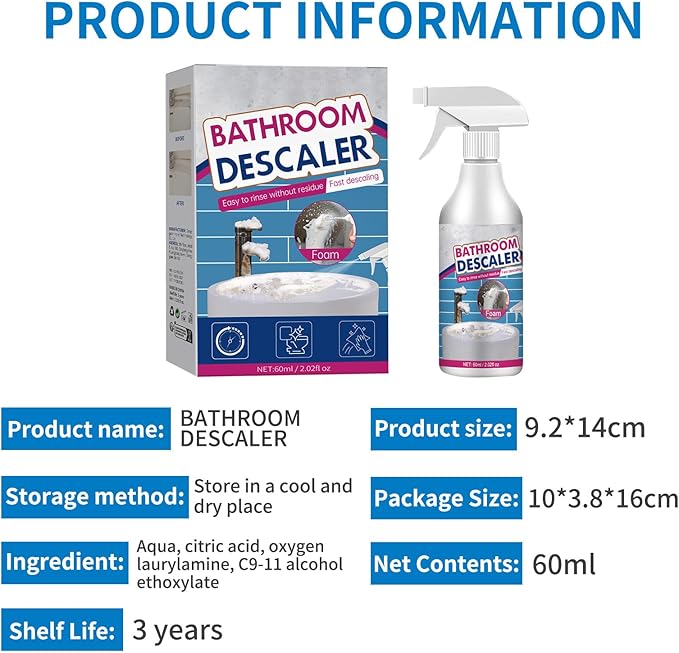 DIMOT Bathroom Descaler Foam Cleaner -Foam Cleaner Spray, 2025 New Multipurpose Bathroom Descaler Spray, Bathtub, No-Rinse Formula，Includes A Cleaning Cloth And A Cleaning Sponge