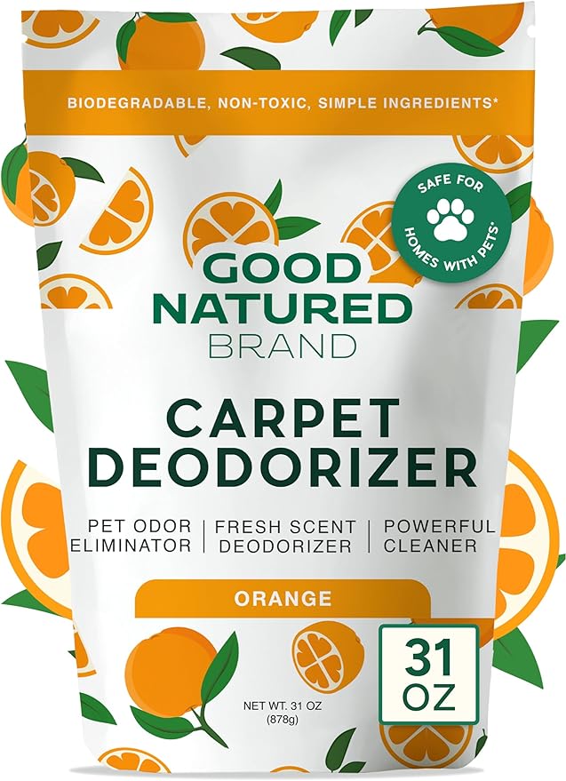 Good Natured Brand | Carpet Deodorizer & Freshener Powder | 31 oz Pet Odor Eliminator for Strong Odor & Pet Urine | Fresh Natural Sweet Orange Scent | Safe for Homes with Pets