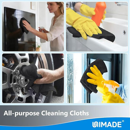 Microfiber Cleaning Cloth, 100 Sheets Microfiber Towels for Cars Commercial Grade Washcloths Lint-Free Bulk Shop Towel Cleaning Rags for Mechanic Restaurant Garage Housekeeping, 11"x 9", Black