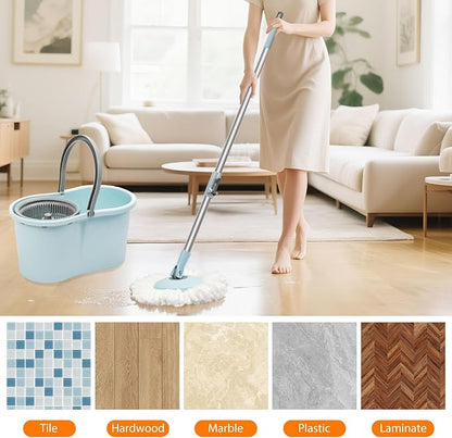 Mop Buckets for Floor Cleaning 360° Spin Wringer Separate Dirty Water with Replaceable Microfiber Mop Head Wet and Dry Suitable for Office and Home Use,Blue