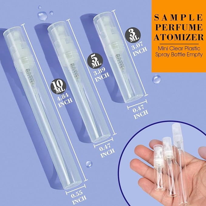 60PCS 10ml Mini Spray Bottle, Portable Clear Plastic Spray Bottle, Empty Fine Mist Refillable Perfume Atomizer, Small Sample Containers for Cleaning, Travel, Essential Oils