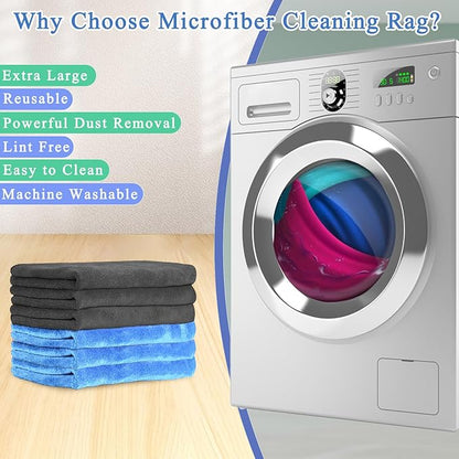 12 Pcs Extra Large Microfiber Cleaning Cloth, 20" x 30" Washable Reusable Large Floor Cloth Rags, Microfiber Towels for Mop Cleaning Office Bathrooms Housekeeping (Gray, Blue, White)