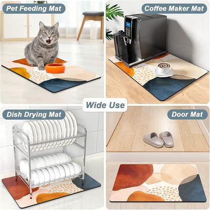 Rnivvi Coffee Mat, 16" x 24" Cute Boho Theme Coffee Bar Mats for Espresso Machine Station Accessories and Organizer, Hide Stain Rubber Backed Absorbent Dish Drying Pad for Kitchen Counter, Stones