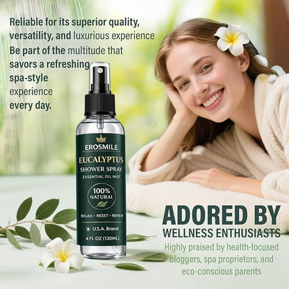 Eucalyptus Shower Spray, Pure Eucalyptus Oil Shower Mist - Sauna and Spa Steam Room Spray, At Home Spa Experience - 6.76 oz