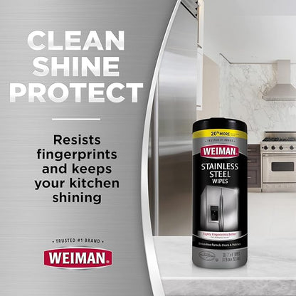 Weiman Stainless Steel Wipes - Removes Fingerprints, Residue, Water Marks and Grease From Appliances - Works Great on Refrigerators, Dishwashers, Ovens, Grills - 28 Count - Packaging May Vary