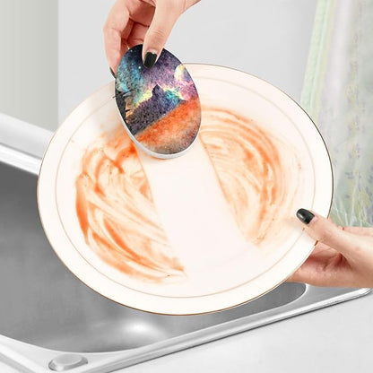 Galaxy Wolf Kitchen Scrub Sponges, Pop-up Kitchen Cleaning Sponges Reusable Dish Washing Sponges for Bathroom Household Cleaning 3 Pack - Non Scratch Scrubber