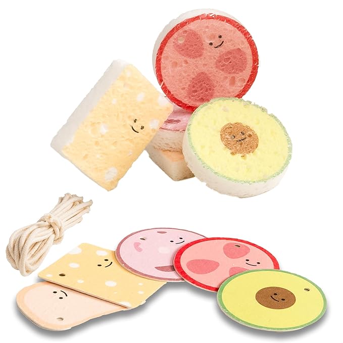 Cellulose Compressed Eco-Sponge 10 Pack- Avocado Sandwich Set | Standard Size| Plastic-Free & Made of All-Natural Wood Pulp | Showering, Dishwashing & Cleaning for Household, Kitchen & Bathroom