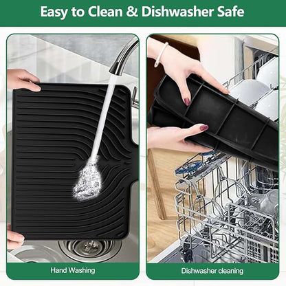 GUUKIN Silicone Dish Drying Mat,17.7" x 11.8 " Drying Matt Kitchen Counter, Dish Drying Rack Mat, Easy Clean Pad for Countertop Protection, Multi-Functional Use, Not applicable Bumps up sink (Black)