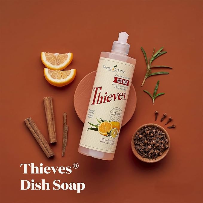 Young Living Thieves Essential Oil Infused Dish, 12fl.oz Bottles, Gentle on Hands, and has a Fresh, Citrus Scent, Soap Dispenser, Bathroom Accessories