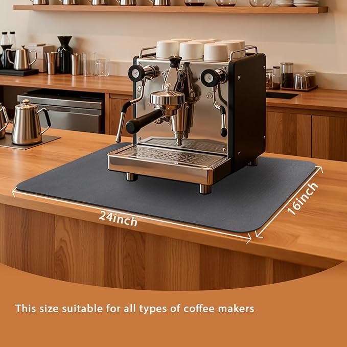 Coffee Mat 24x16 Inch, Dark Gray Coffee Table Mat, Absorbent Hide Stain Rubber Backed Dish Drying Mat for Kitchen Counter, Bar Mats for Countertops, Under Coffee Bar Maker Machine Pot Espresso Staion