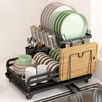 2 Tier Metal Dish Drying Rack Without Installation Sturdy Dish Racks for Kitchen Counter with Drain Board Multifunctional Storage and Drainage Apartment Essentials Medium Size