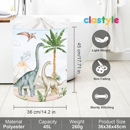Clastyle Large Dinosaur Kid Storage Basket Baby Laundry Hamper Palm Tree Boy Gift Toy Box Collapsible Clothes Organizer Nursery Bin for Bedroom, Volcano, 36 * 45 cm