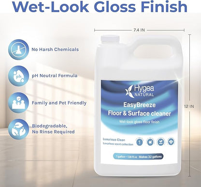 Hygea Natural EasyBreeze pH Neutral Floor Cleaner & All-Purpose Surface Cleaner - Wet-Look Gloss Finish - Tough on Dirt & Grease - Safe for Kids & Pets (Luxurious Clean, One Gallon)