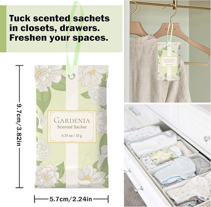 SCENTORINI Scented Sachets for Drawers and Closets, Gardenia Scent 14 Pack, Long-Lasting Sachets Bags, Closet Freshener Sachet for Wardrobe Freshener, Cupboard, Suitcases, Handbags