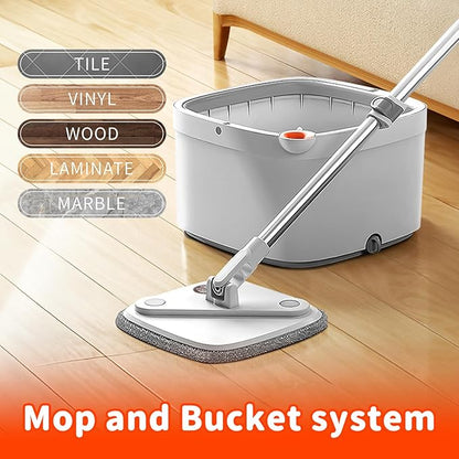 KZKR Spin Square mop and Bucket System with Wringer Set for Home with 10 Mop Pads (Grey,White)