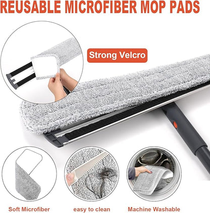 24in Flat Mop for Cleaning Floors, Heavy-Duty Microfiber Wet Mop with Easy Wringing & Deep Cleaning, Includes 4 Reusable Mop Cloths and Adjustable Long Handle