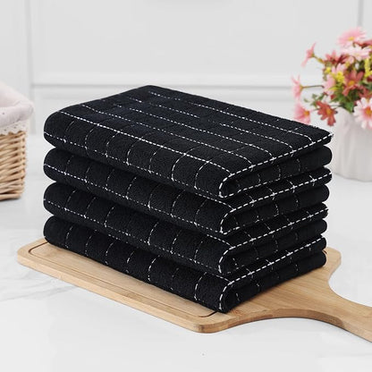 Homaxy 100% Cotton Terry Kitchen Towels(Black, 20 x 28 inches), Checkered Designed, Soft and Super Absorbent Dish Towels, Large 8 Pack