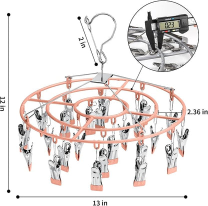 PHYDELU Drying Rack Clothing with 24 Clips，Sock Hanger for Drying，Hanging Clothes Dryer Underwear Hangers Racks Laundry Herb Socks Panty Wet Bra Lingerie Baby Delicates Foldable Small Indoor Metal
