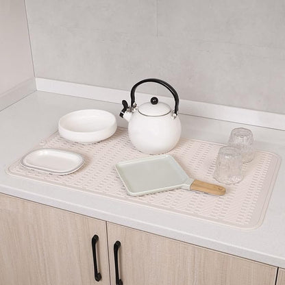 MicoYang Silicone Dish Drying Mat for Multiple Usage,Easy clean,Eco-friendly,Heat-resistant Silicone Mat for Kitchen Counter or Sink,Refrigerator or Drawer Liner Tapioca 4XL 32 inches x 18 inches