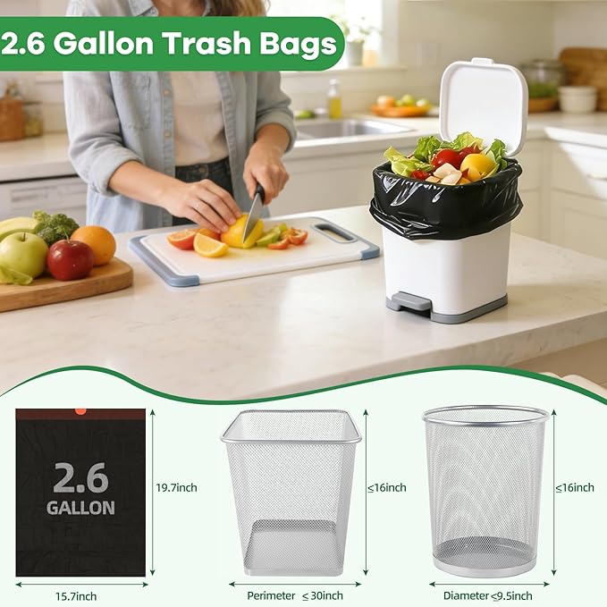 100 Counts 2.6 Gallon Trash Bag Drawstring Small Trash Bags, Thick Pre-separated Garbage Bags, Trash Bin Liners, Suitable for bathroom, kitchen, bedroom, office (Black)