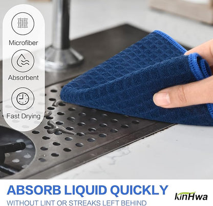 KinHwa Microfiber Dish Cloths Thick Waffle Weave Kitchen Dish Rags Ultra Absorbent Dishcloths 12inch x 12inch 6 Pack - Navyblue