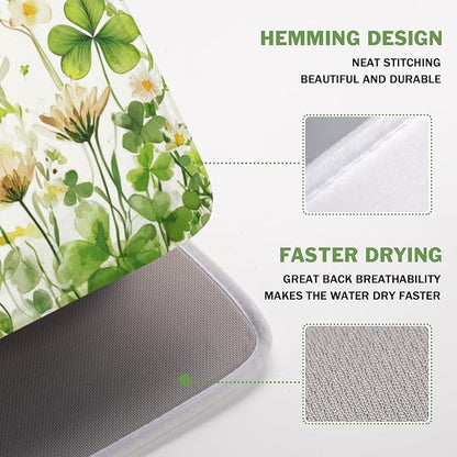 St Patrick's Day Dish Drying Mat 16 x 18 Inch Green Clover Dish Drainer Rack Mat Absorbent Microfiber Mats for Shamrock Dish Pad Spring Lucky Dish Pad for Kitchen Bar Decor