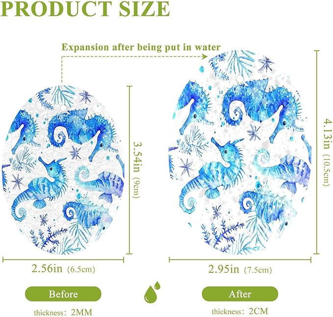 Seahorse Kitchen Scrub Sponges, Pop-up Kitchen Cleaning Sponges Reusable Dish Washing Sponges for Bathroom Household Cleaning 3 Pack - Non Scratch Scrubber
