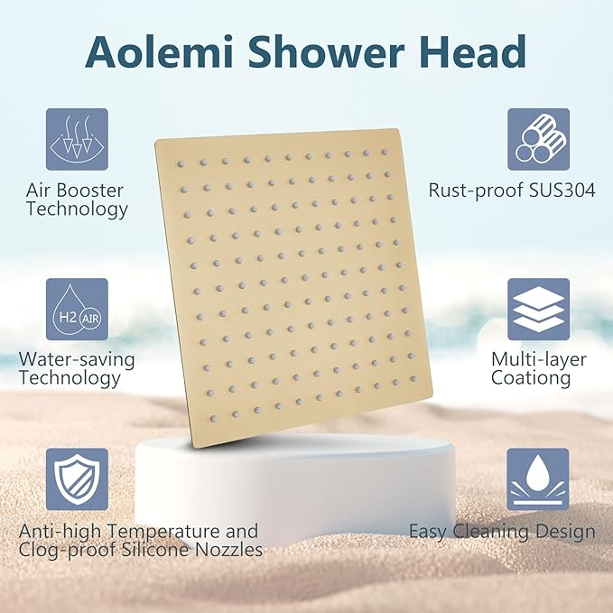 Aolemi Shower Faucet Set, High Pressure Shower System with 2-in-1 Handheld Sprayer, Wall Mount Fixture Combo with Rough-in Valve, 10 Inch Shower Head, Brushed Gold