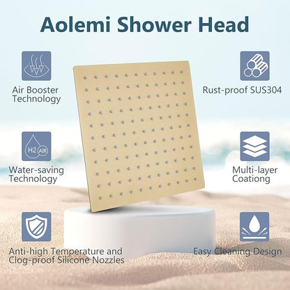 Aolemi Shower System with Rainfall Shower Head and Handheld Wall Mount,High Pressure Shower Faucet Set Fixture Combo with 2 in 1 Handheld Spray Rough-in Valve,12 Inch Shower Head Brushed Gold