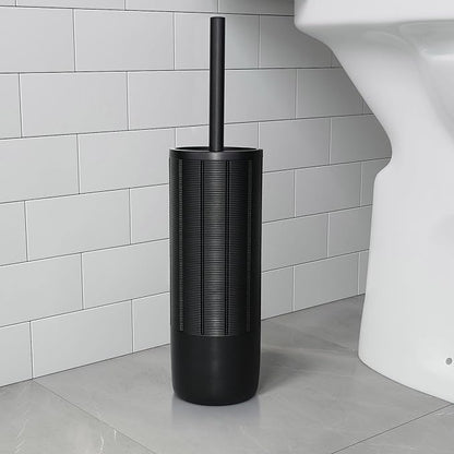 Matte Black Ribbed Design Resin Toilet Bowl Holder and Brush Set, Durable Bathroom Cleaning Tool with Ergonomic Handle and Efficient Bristles, Stylish and Compact Design