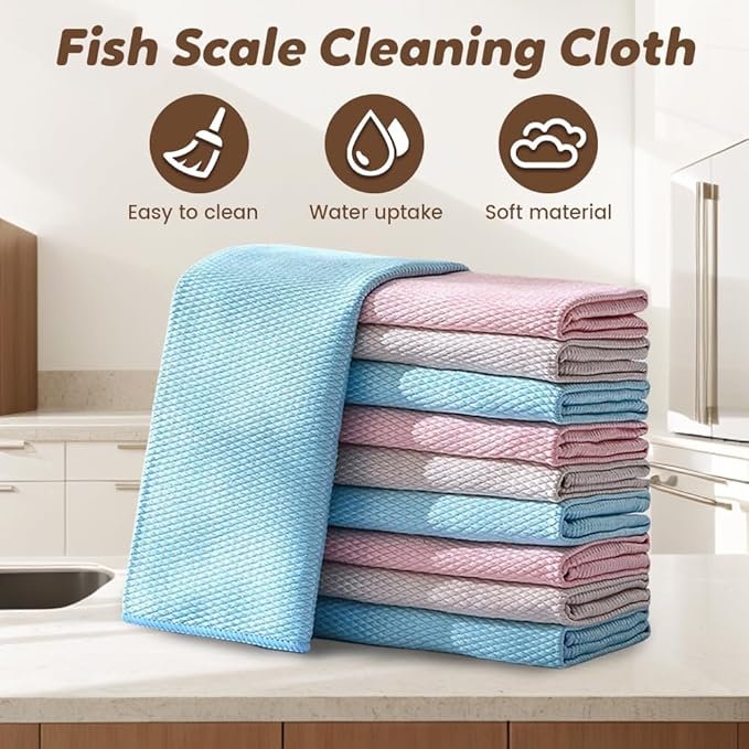 Fish Scale Streak Free Miracle Cleaning Cloth, 2025 New Reusable Microfiber Glass Cleaning Cloth for Kitchen and Auto, Lint Free Cloth Quickly Clean for Windows Glasses Windshields Mirrors (30)