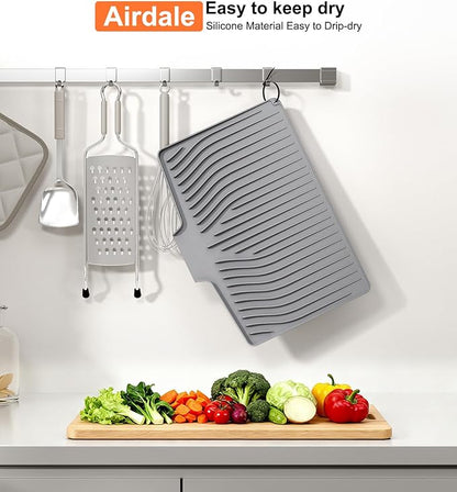 Airdale Dish Drying Mat, Drying Matt Kitchen Counter Silicone Non-Slip Heat Resistant Pad Dishwasher safe Eco-friendly(19 x 14 inches, Grey)